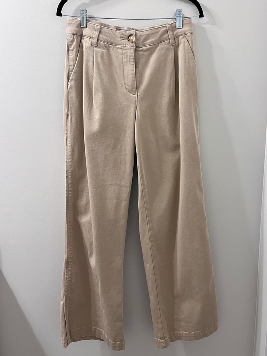 Democracy Pants - Democracy Beige Wide-Leg High-Rise Khaki Pleated Trouser Pants